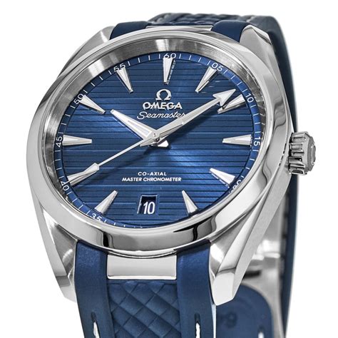 omega seamaster blue dial leather strap|omega seamaster aqua terra watch.